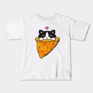 Cat eating a slice of pizza Kids T-Shirt